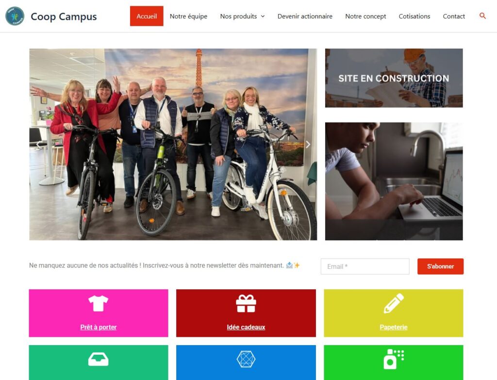 Page d'accueil du site Coop Campus