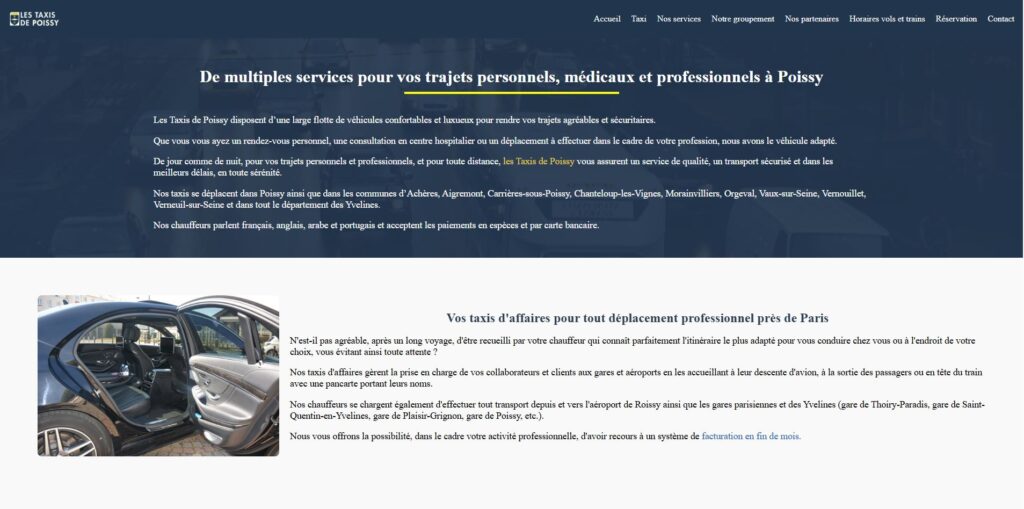 Exemple n°1 de page les taxis de Poissy